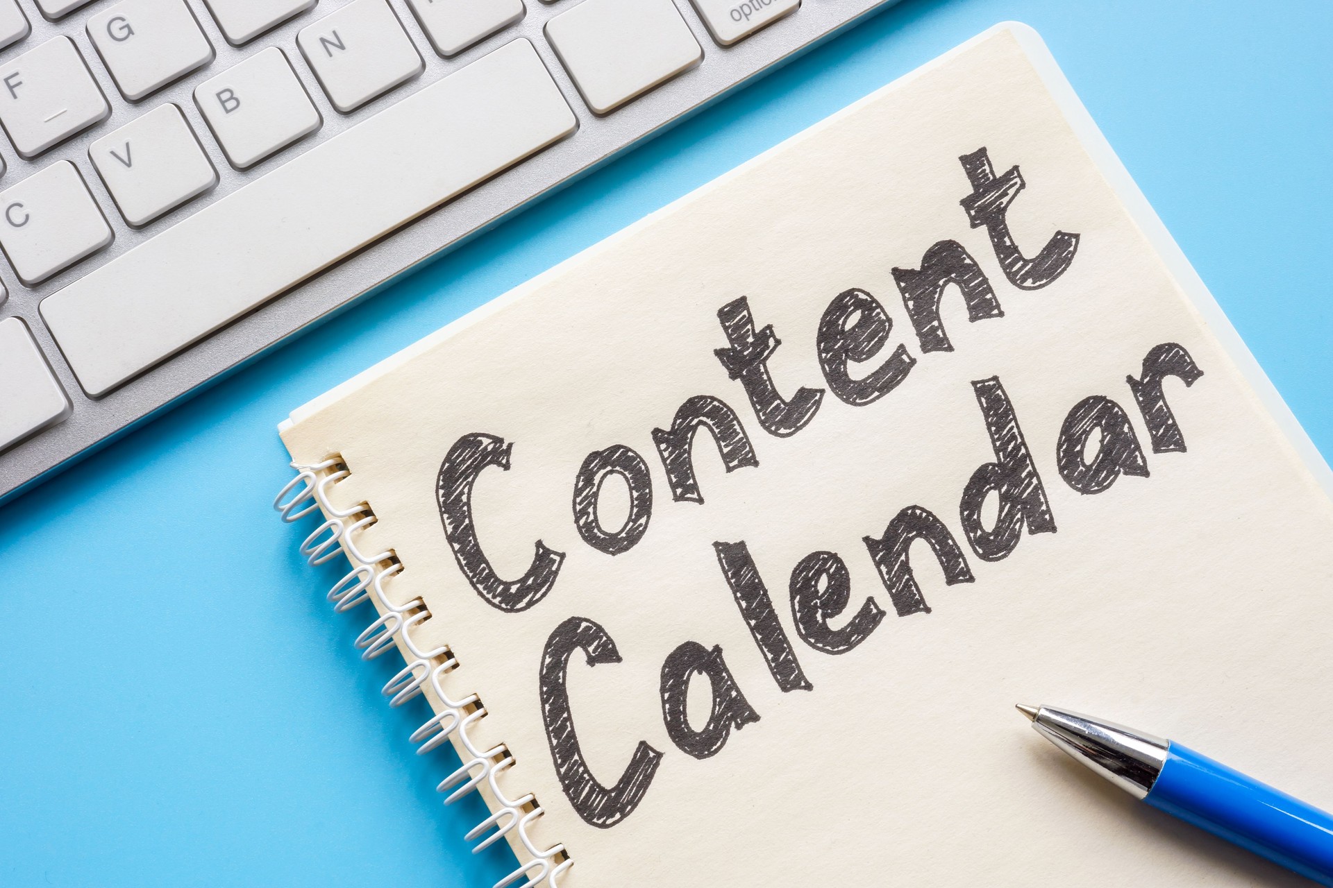 Keyboard and content calendar for social media marketing.